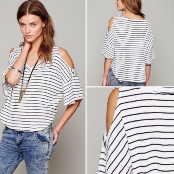 Free People We The Free Striped Cold Shoulder Top - Picture 5 of 5